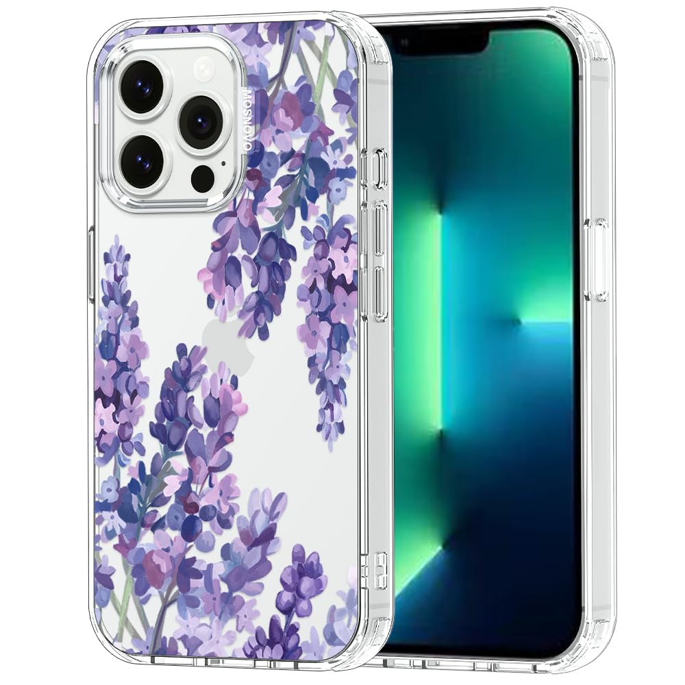 MOSNOVO Case for iPhone 13 Pro, [Buffertech 6.6ft Military-Grade Drop Protection] [Anti Peel Off Tech] Clear TPU Bumper Phone Case Cover Design - Lavender — image 1
