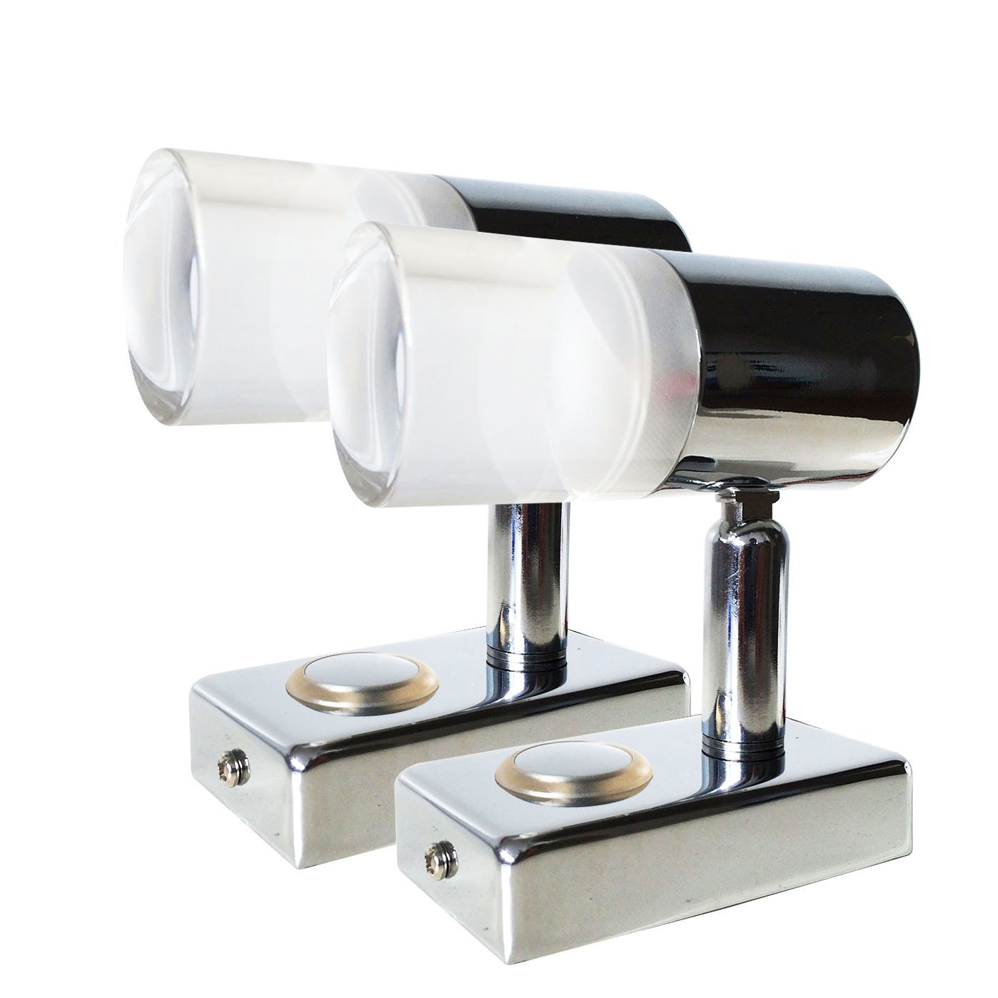 lighteu, 2X 12V 3W A2 Ceiling/Wall Spotlight, Chrome Finish, Reading Light Turn and Swivel with Touch Switch Dimmable Warm White/Blue Light for Yacht, Caravan, RV