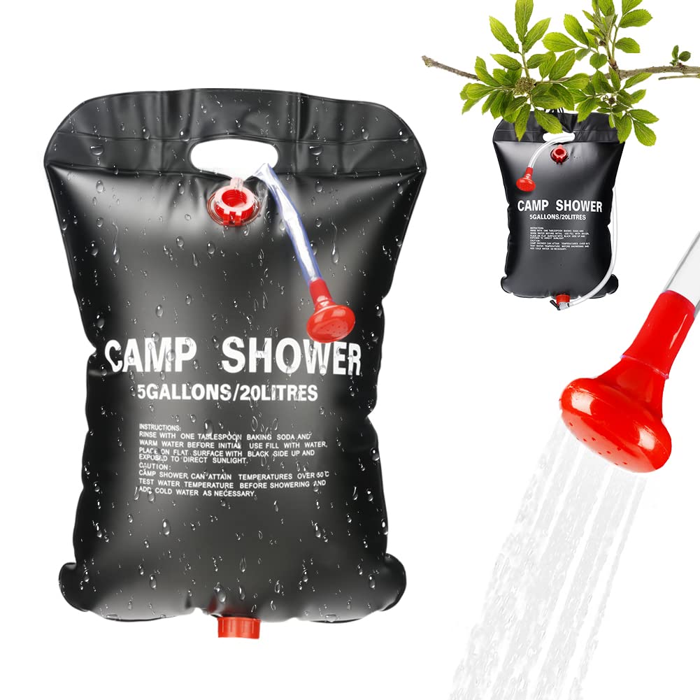 Gohytal Camping Shower Bag, 20L Solar Shower Bag, Portable Heating Camping Shower Bag with Shower Head Shower Bag for Beach Swimming Traveling Hiking Picnic Camping Backpacking Outdoor Shower