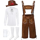 HEYTIMI Men's German Oktoberfest Costume Set Bavarian Lederhosen Men Outfit for Adults Halloween Beer Festival