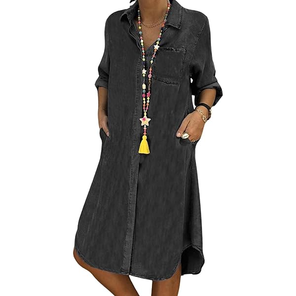 chinese dress ladies Amazon.com: Denim Dress for Women Plus Size Casual Loose Long Sleeve  Classic Vintage Button Down Jean Shirt Dresses Midi Dress Dark Gray:  Clothing, Shoes & Jewelry