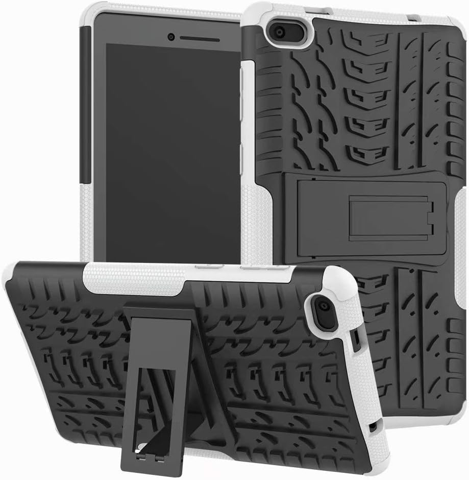 XITODA Lenovo Tab E7 Case, Armor Style Hybrid PC + TPU Protective Case with Stand for Lenovo Tab E7 TB-7104F Tablet 2018 Cover Protection(White)