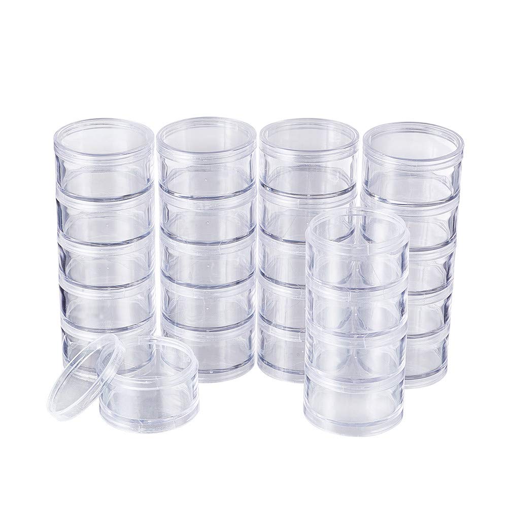 BENECREAT 25 PCS Plastic Stackable Bead Storage Containers Clear Round Bead Storage Jars for Crafts,Small Items,Beads,Jewelry Findings