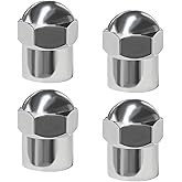 Sun Walker 4 PCS Car Tire Valve Stem Caps, Leakproof Hexagon Tire Valve Cover with Rubber O-Ring Seal, Dustproof Round Top Chrome-Plated Tyre Air Caps for Car Truck Motorcycle