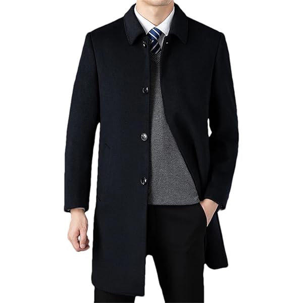 ZouoYYii Men's Wool Trench Coat Autumn Winter Mid Length Woolen