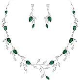 EVER FAITH Wedding Jewelry for Bride Women Bridesmaid, Sparkly Cubic Zirconia Pear-Shaped Birthstone Leaf Necklace Earrings Set for Prom