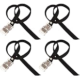 4 Pcs Bikes Pedal Toe Straps Universal Toe Clips Straps with Clamp Lock for Outdoor Cycling and Indoor Stationary（Black）