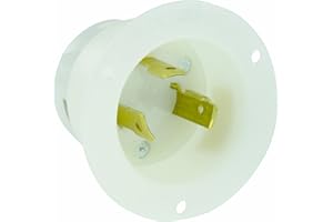 Leviton Flanged Inlet Locking Receptacle, 30 Amp, 125 Volt, Industrial Grade, Grounding, 2615, White