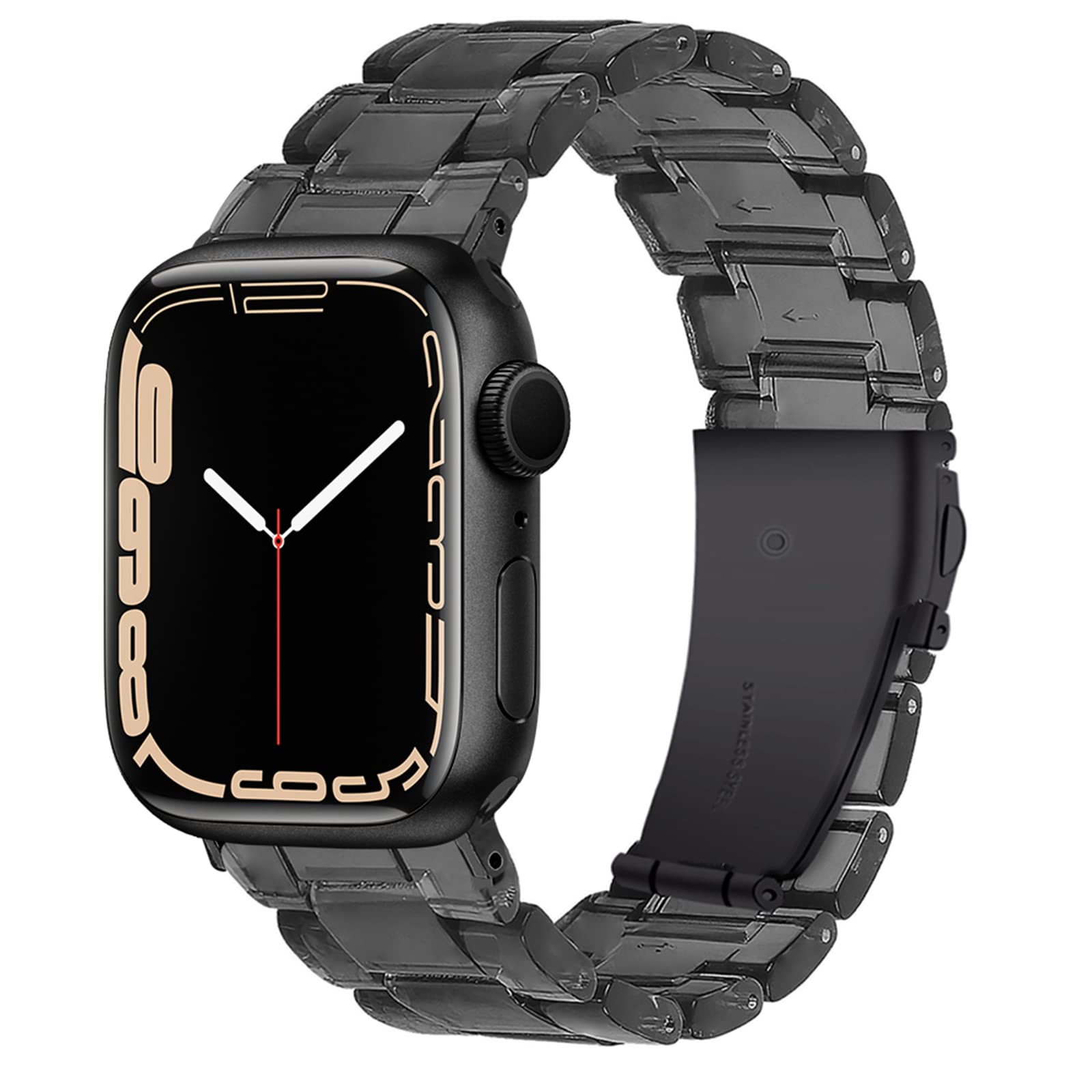 Miimall Compatible with Apple Watch Series 1/2/3/4/5/6/SE 44mm 42mm Resin Metal Watch Strap Adjustable Clasp Replacement Band for iWatch 1/2/3/4/5/6/SE 44mm 42mm - Transparent Black