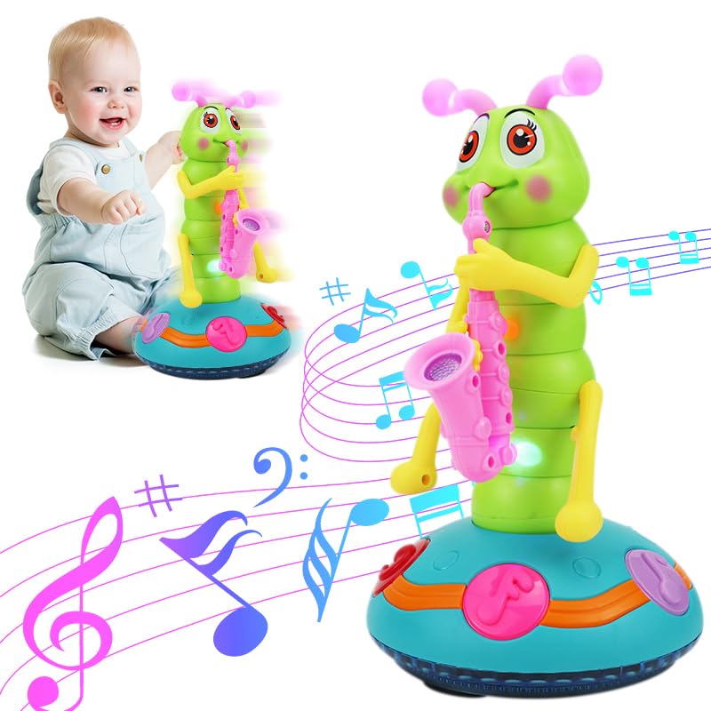 Photo 1 of Children's Electric Caterpillar Saxophone Musical Toys, Dancing Saxophone Caterpillar,Baby Sensory Toys with LED Lights for Toddler Boys Girls Without Battery (Pink-1 Pcs)