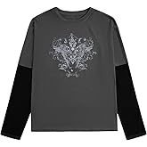 SOLY HUX Men's Long Sleeve Grunge Shirts Graphic Tees 2 in 1 Tops Fall Festival Clothes Streetwear