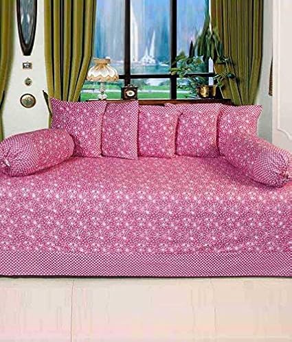 HomeStore-YEP Cotton Diwan Set of 8 Pcs - 1 Bedsheet, 5 Coushion Covers, 2 Bolster Covers