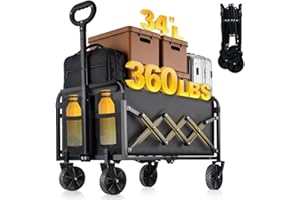 Collapsible Wagon Cart Heavy Duty - 360LBS Lightweight Portable Folding Wagon for Groceries with All-Terrain Wheels & Foldabl