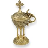 Orthodox Brass Incense Burner - Ornate Christian Censer with Cross for Home or Church Use, 6.3 inch