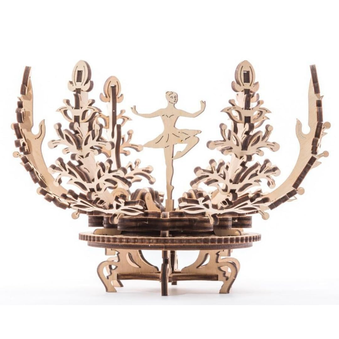 UGEARS Mechanical Flower 3D Puzzle - Decorative 3D Wooden Model Kits for Adults to Build - Building Set with Opening Petals Ballerina Stand - 3D Wooden Puzzles for Adults Gift for Birthday - 101 Pcs