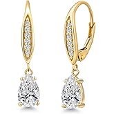 Gem Stone King Teardrop Leverback Dangle Earrings for Women | 10K Yellow Gold | 8X5MM Pear Shape Gemstone Birthstone and Lab Grown Diamond | Fine Jewelry Gifts for Her Mom Women Wife