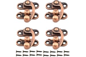 Aifeier ET Antique Right Hook Hasp Latch Retro Swing Horn Lock Clasp with Mounting Screws, Zinc Alloy - 4PCS 1.14 inch x 1.3 inch Red Bronze Tone
