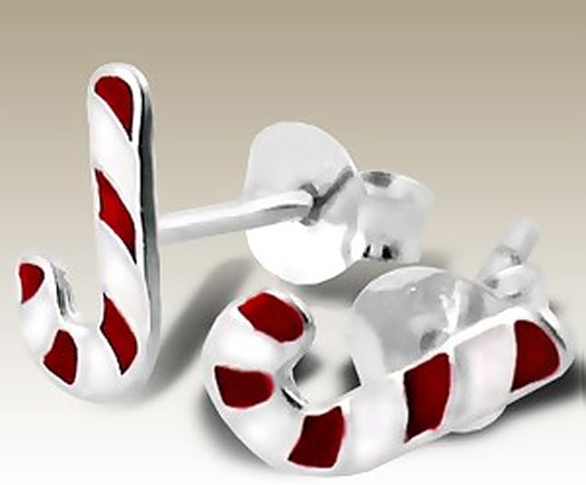 Candy Cane Earrings Studs Stering Silver (E990) Candy Cane