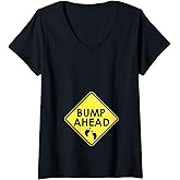 Womens Bump Ahead - Funny Pregnancy Announcement V-Neck T-Shirt