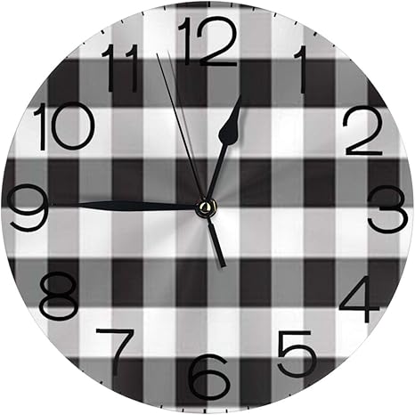 Amazon 黒と白の格子縞 置き時計 掛け時計 壁掛け時計 丸い時計 サイレント デジタル時計 おしゃれ 家の装飾 置き時計 掛け時計 オンライン通販