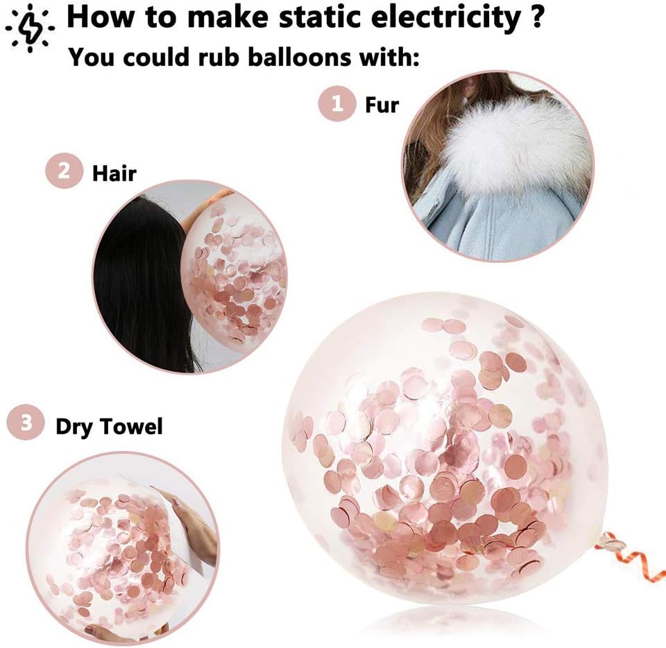 Rose Gold Confetti Latex Balloons, 50 pack 12 inch Birthday Balloons with 33 Feet Rose Gold Ribbon for Party Wedding Bridal Shower Decorations: Toys & Games