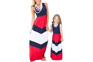 QIN.ORIANNA Summer Cute Mommy and Me Boho Striped Chevron Maxi Dresses