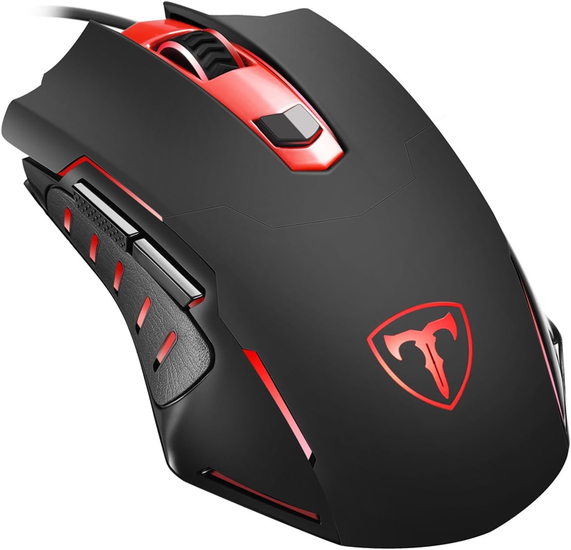 Pictek Gaming Mouse Wired, Ergonomic Optical Mouse with 3200 DPI, 4 Adjustable Levels, Auto Breathing Light Mode, 6 Buttons, Suitable for PC, Laptop, Computer, and MacBook (Red)
