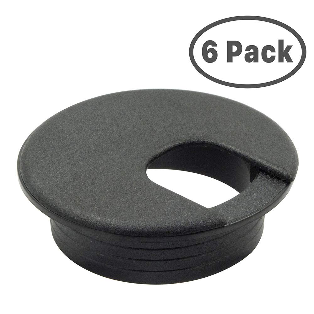 Desk Grommet w/Cover for 1 Inch Hole. Black Plastic (3 Pack
