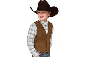 TESSCY Retro Boys Cowboy Vest Suede Leather Costume Style Western Vest Vintage Waistcoat