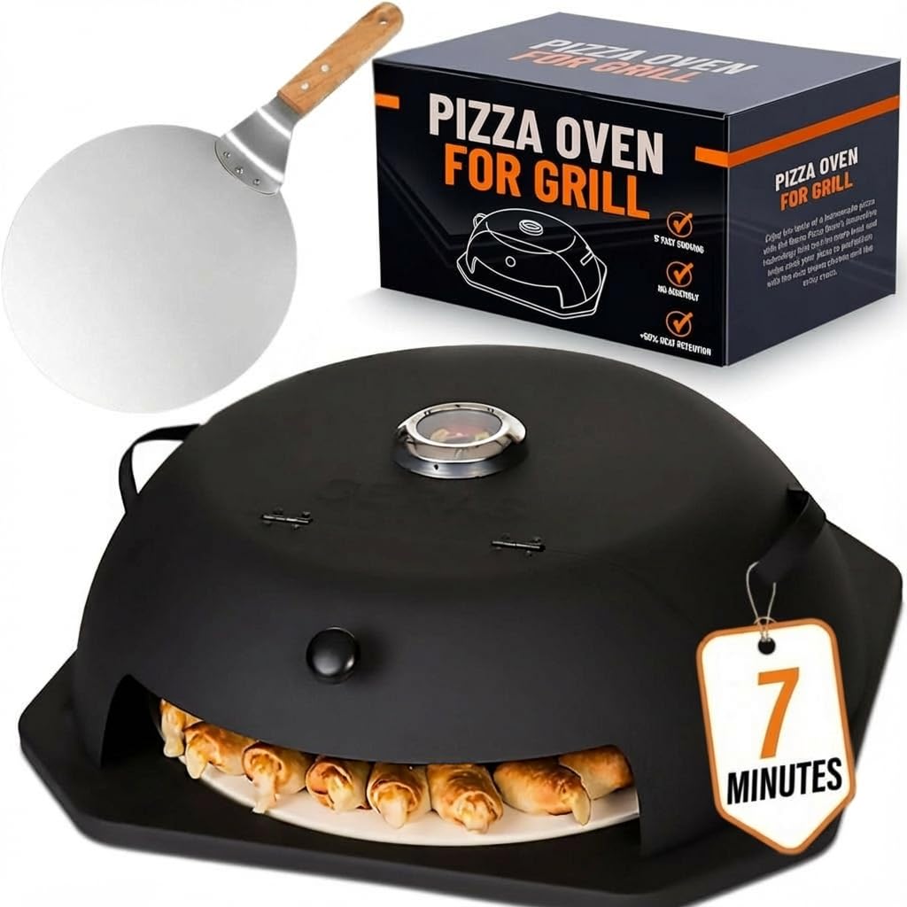 Photo 1 of HeatGuard Pro Geras Pizza Oven for Grill - Grill Top Pizza Oven For Outdoor Camping - Pizza Stone, Pizza Peel Kit - Portable Backyard BBQ Pizzas Maker Charcoal, Pellet, Propane Gas Wood Attachment