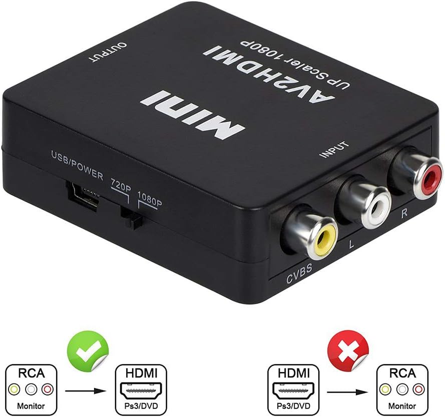 AXELEL RCA to HDMI, 1080P Mini RCA Composite CVBS AV to HDMI Video Audio Converter Adapter, Supporting PAL/NTSC with USB Charge Cable for Laptop Camera DVD