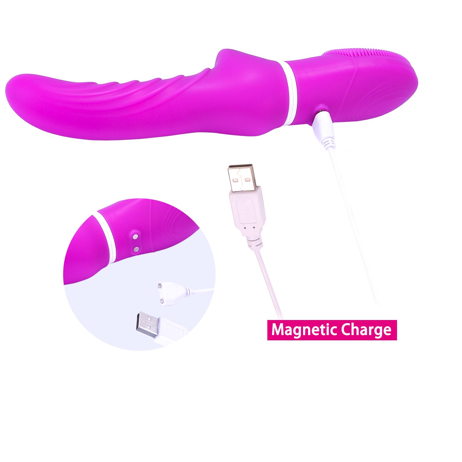 G-Spot Waterproof Rechargeable Dildo Vibrator Adult Sex Toys for Women - Silicone Clitoris Vagina Stimulator Massager Stick Flirt Brush Sex Toy for Couples or Women(Purple)