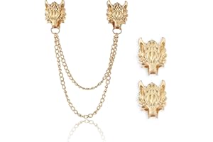 HARRY AND HENRY 2Pcs Lapel Pin for Men Punk Wolf Head Collar Chain Brooch Gold Chain Tassel Brooch Pin Cool Animal Collar Coat Pins for Suit…