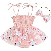 Newborn Baby Girl Easter Outfit Bunny Romper Dress Onesie Sleeveless Halter Tutu Skirt with Headband