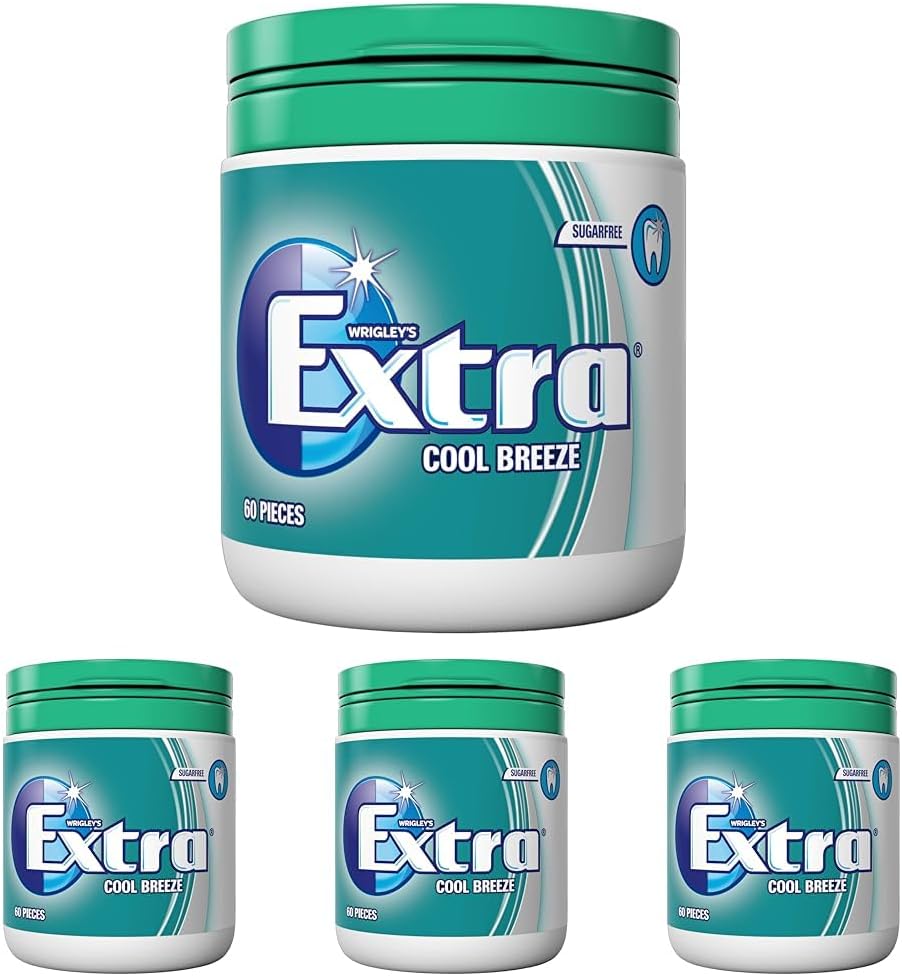 Extra Wrigleys Cool Breeze Sugar Free Gum Bottle 60 Pieces Pack of 4
