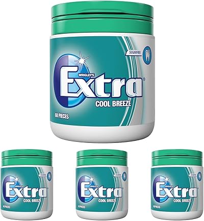 Extra Wrigleys Cool Breeze Sugar Free Gum Bottle 60 Pieces Pack of 4
