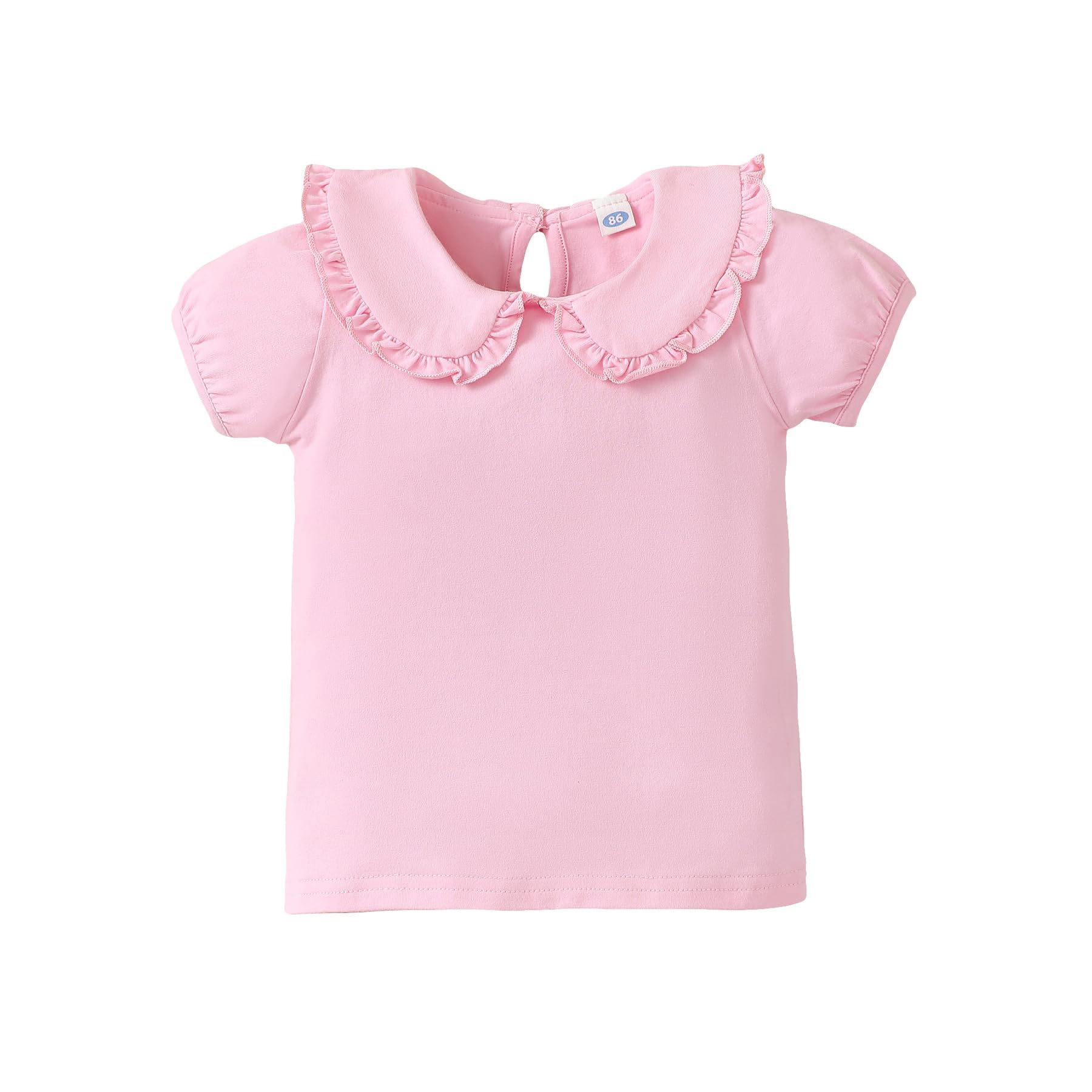 Photo 1 of Magic Park 12M-5T Baby Girl Short Sleeve T-Shirt Toddler Ruffle Blouse Kid Solid Color Tee Casual Tops Holiday Clothes (5 Years, Short Pink)