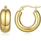 YeGieonr Chunky Gold Hoop Earrings for Women Trendy Twisted Lines Stainless Steel Hoops with 18K Real Gold Plated, Hypoallergenic Earrings Fashion Jewelry for Women