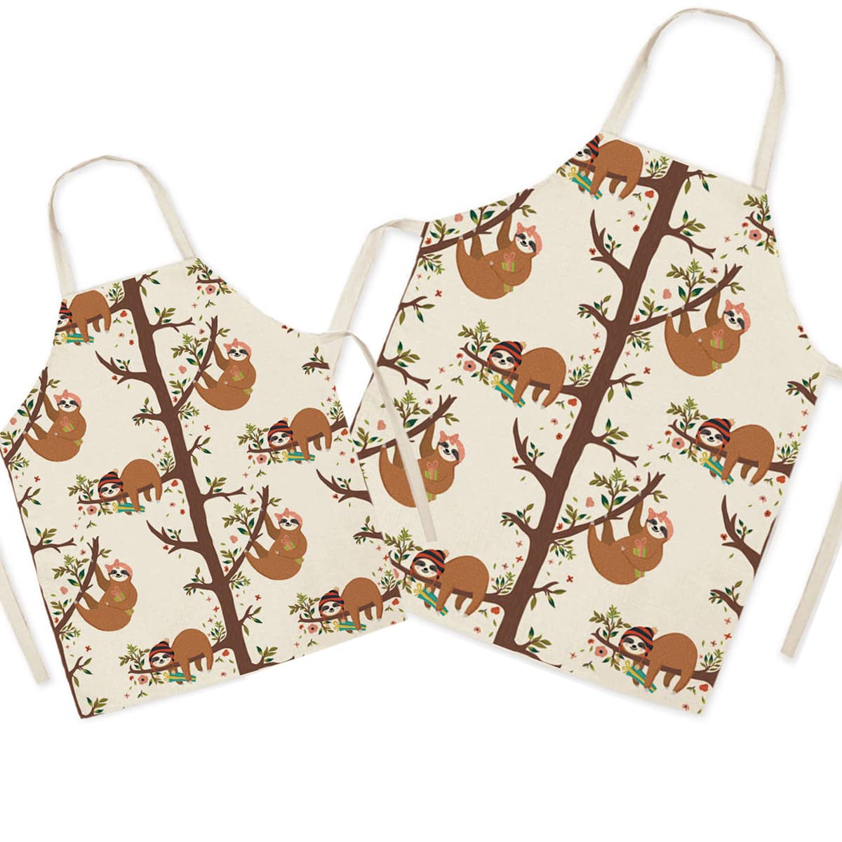 Eyands Sloth Matching Parent and Child Apron for Cooking Painting Gardening - Lovely Pattern Linen Parent and Kid Apron for Family Time, Mom Dad Daughter Son Kitchen Apron