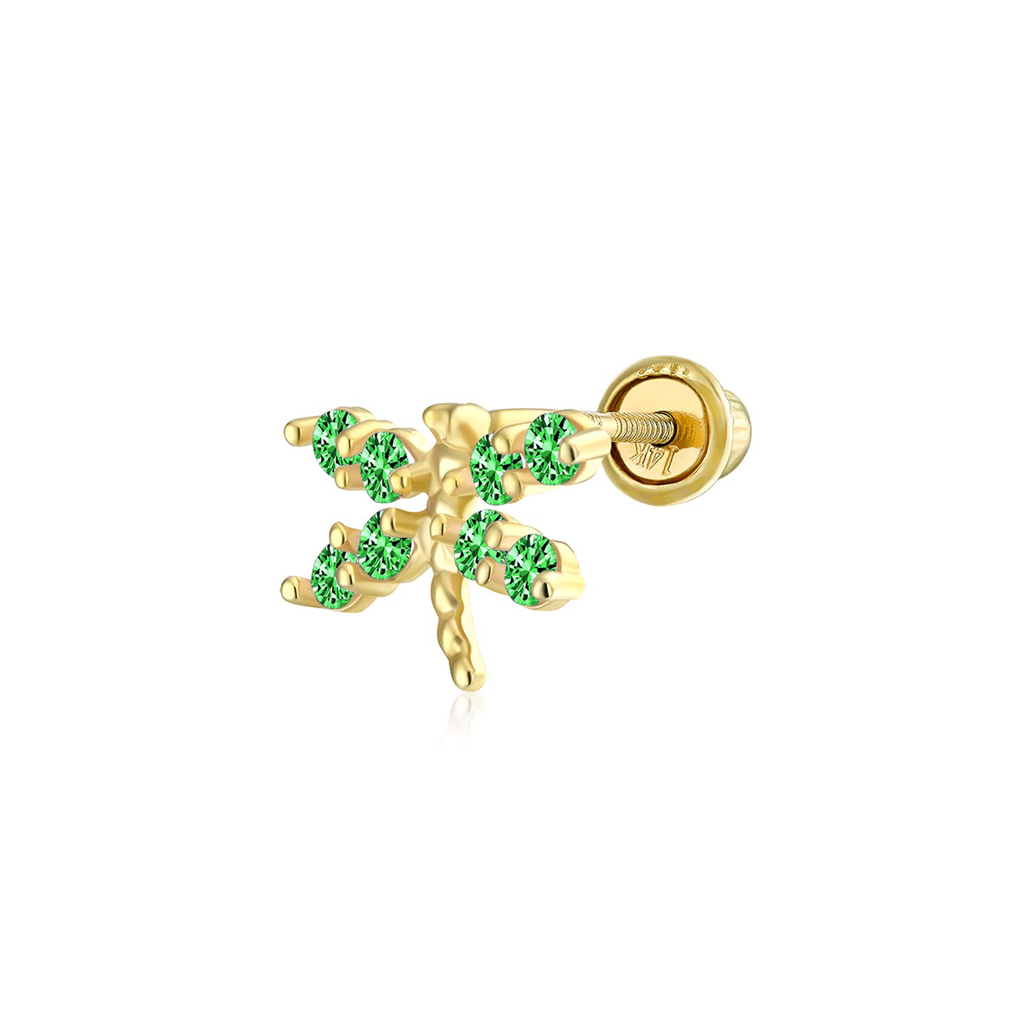 Tiny Real Gold Cubic Zirconia Green Simulated Emerald CZ Helix Cartilage Ear Lobe Piercing Daith Dragonfly Firefly Butterfly 1 Piece Stud Earring For Women Teen Screw back