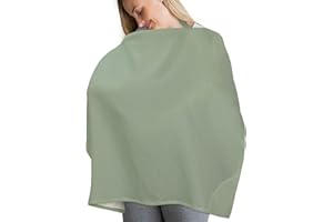 Mystique Maison Muslin Nursing Cover for Breastfeeding,Soft & Breathable Cotton Breastfeeding Cover with Arch Neckline，Multi-use Nursing Apron with Burp Cloth (Matcha Green)