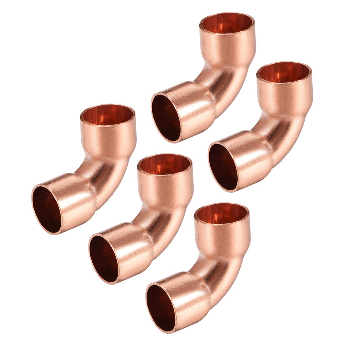 sourcing map 9.7mm ID 90 Degree Copper Elbow Short-Turn Copper Pipe Fitting Connector with Two Cups for Sweat Connection 5pcs