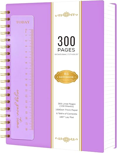 NIRMIRO B5 Notebook Hardback 300 Pages 150 Sheets Purple PVC Cover