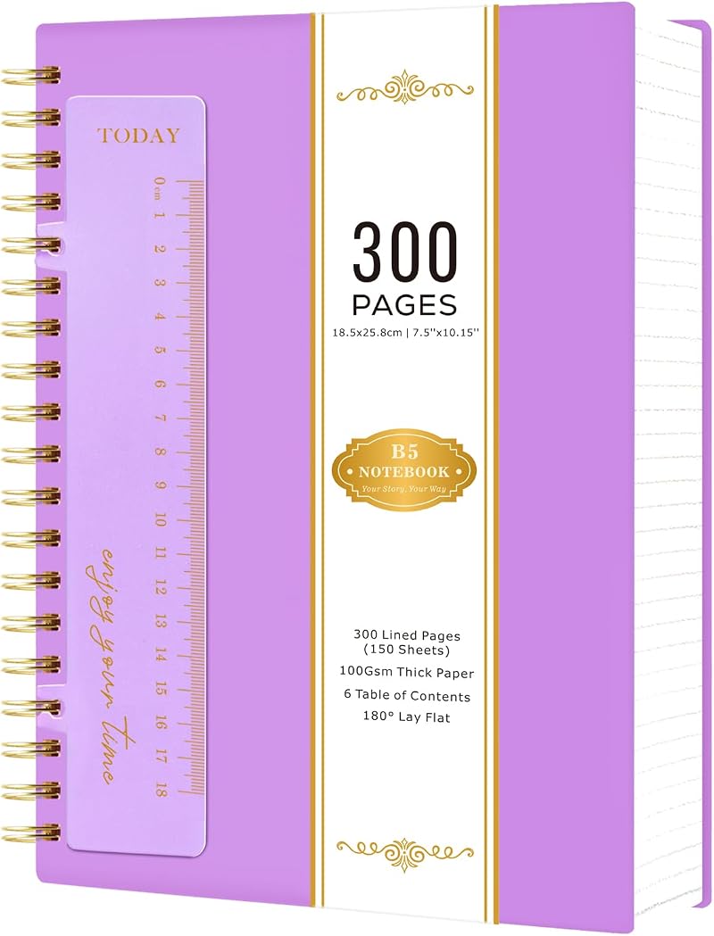 NIRMIRO B5 Notebook Hardback 300 Pages 150 Sheets Purple PVC Cover