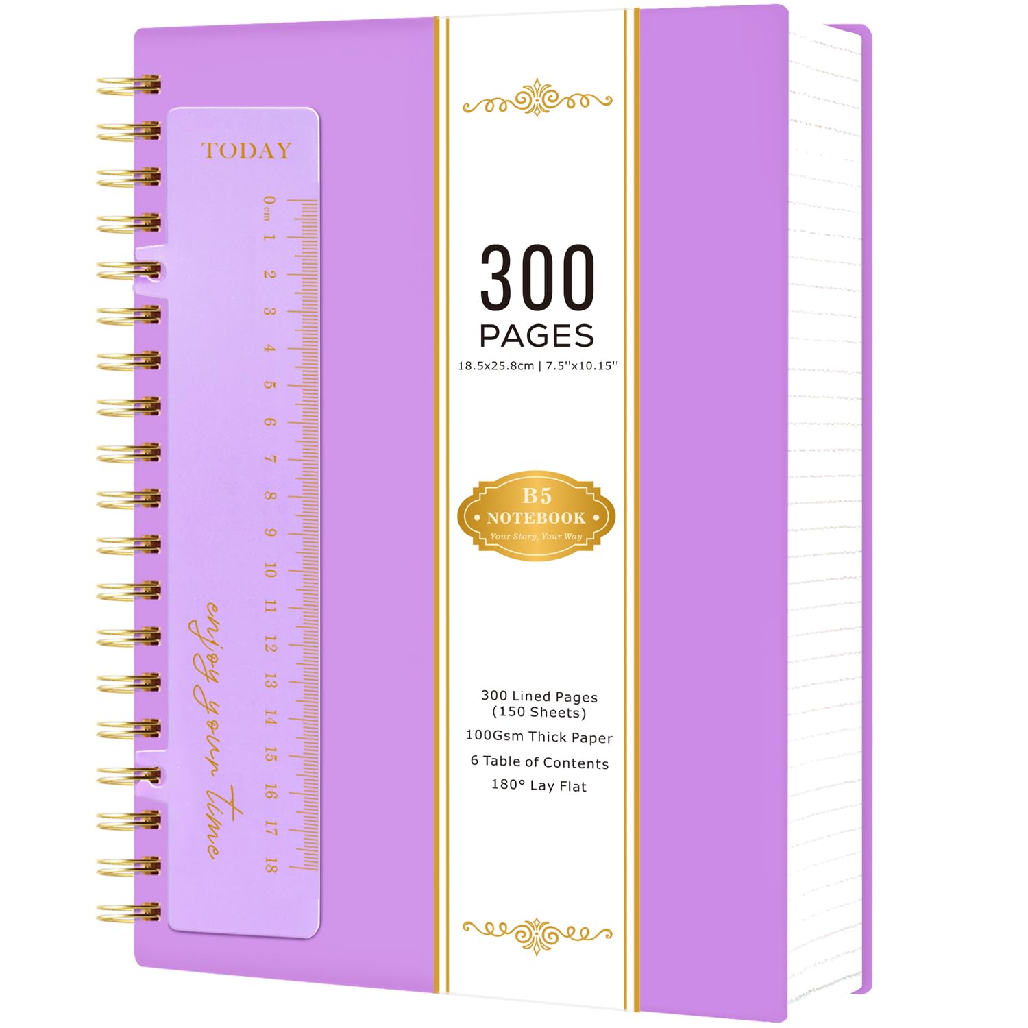 NIRMIRO B5 Notebook Notepad Hardback, 300 Pages/150 Sheets Spiral Notebooks Wirebound Note Books Journal for Women Men Office School, 100GSM Lined Paper, PVC Cover, 18.5 x 25.8cm, Purple