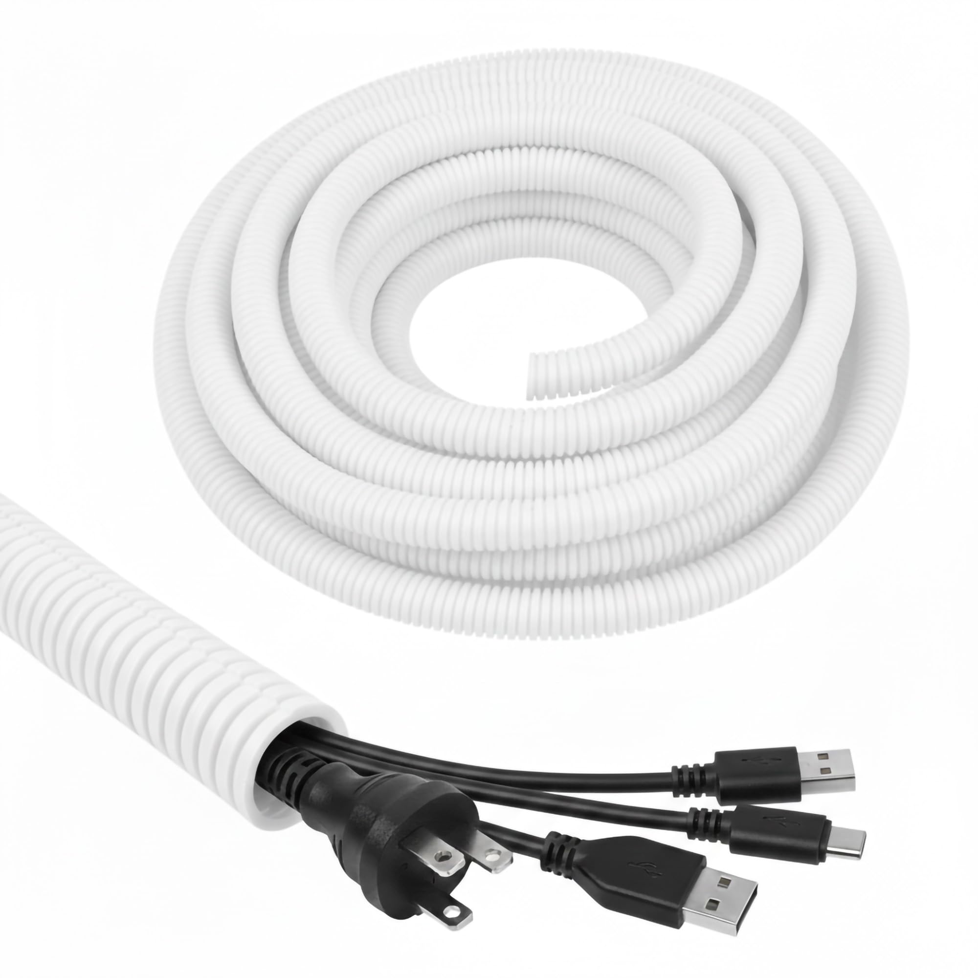 White Conduit Split Plastic Flexible Cable Tidy Solution Tube Trunking 10mm - 10m