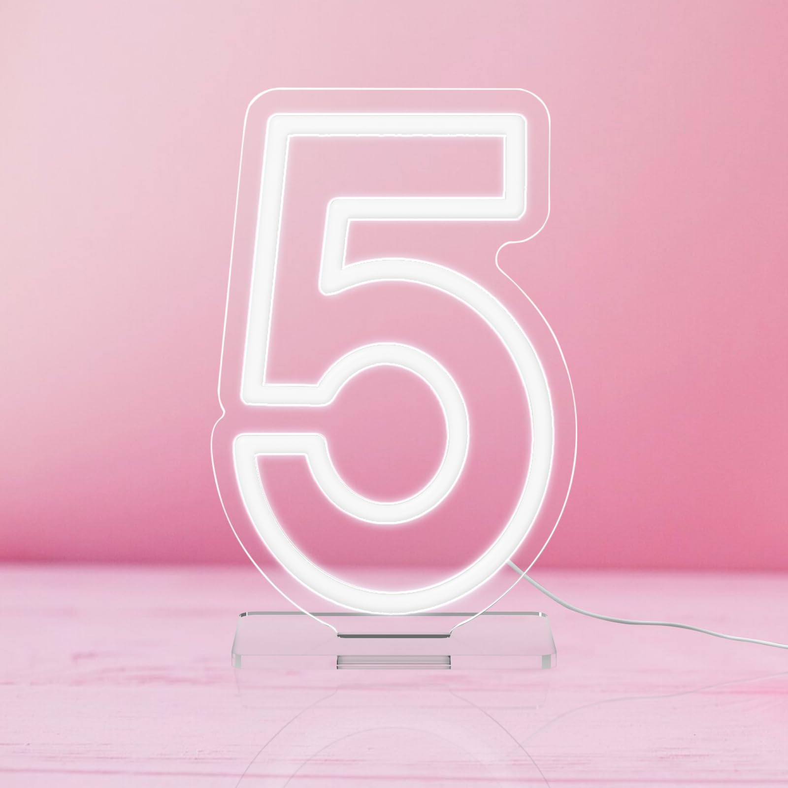 Photo 1 of YALLOVE Neon Sign Number 5, 9.8 inches Height USB Powered Night Light-up Numbers for Birthdays Decor, Party Anniversary, Cafe Bar Decor (Small)