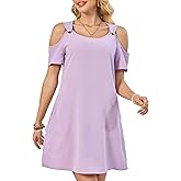 tinkfarbo Summer Women's Casual Dress with Thin Straps Off-The-Shoulder Short Sleeves Flowing Beach Resort A-Line Dress