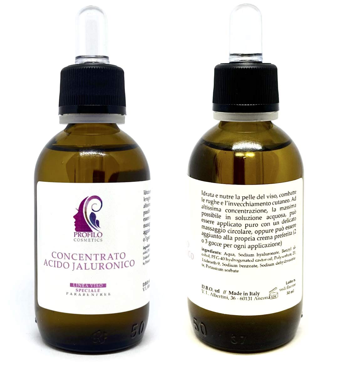 Professional Face Serum Concentrated with Hyaluronic Acid - Pure Natural at Very High Concentration - 50 ml - Unisex Anti-Wrinkle and Anti-Dark Spot Moisturising Action - 100% Natural - Made in Italy