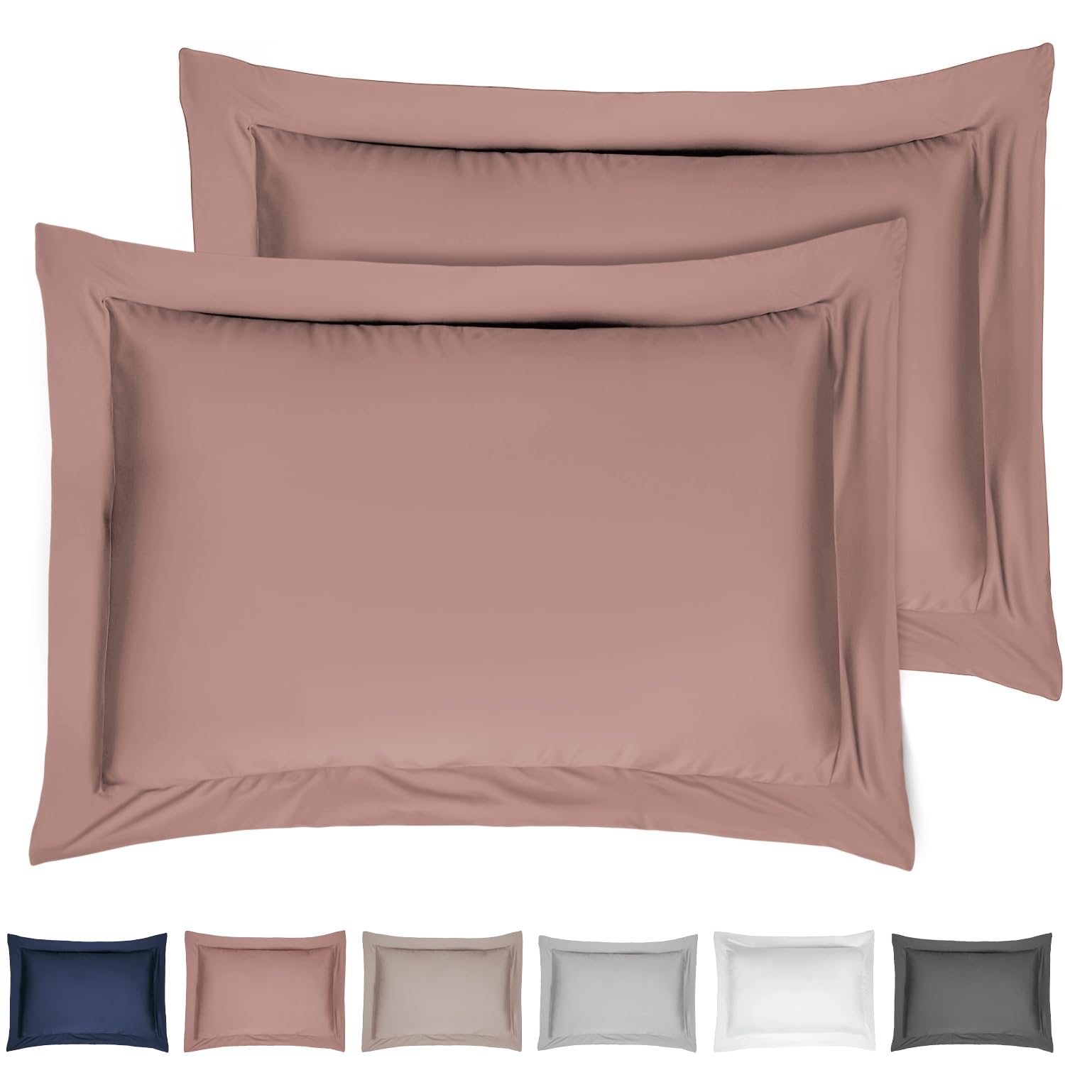 Sleepdown Pillowcase 100% Cotton Sateen Pack of Two Oxford Pillow Cover Set Anti-Allergy 300 Thread Count Luxury Bed Linen - Blush Pink - 50 x 75cm, 5056242826033